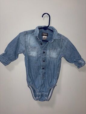 Oshkosh B’gosh Faded Denim Collared Bubble Romper Long Sleeve Boys 9 M